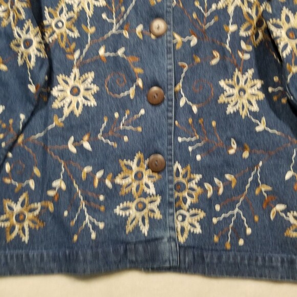 New Directions Womens Small Denim Jacket Metallic Floral Embroidered Design - Picture 2 of 8